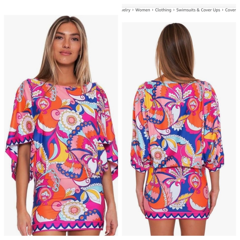 Trina Turk Sevilla Tunic/Dress/Swim Coverup Colorful Bold Bohemian Size XL- NWT